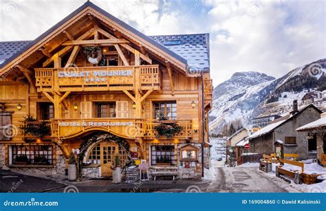 Decorative Traditional Alpine Wooden House And Hotel Editorial Image