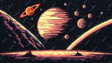 Paisaje Espacial Escena De Juego De Píxeles De 8 Bits Generada Por Ai Mundo Alienígena Virtual