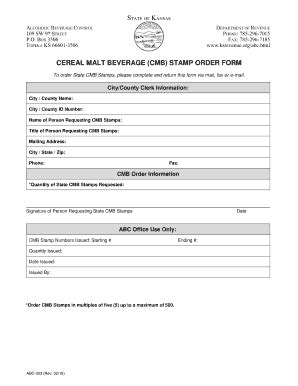 Fillable Online Ksrevenue Abc Cmb Stamp Order Form Abc Cmb