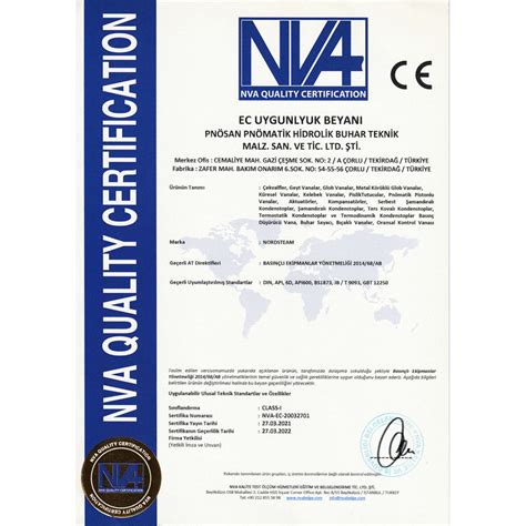 Certificates Pnosan Steam And Flow Control Equipment