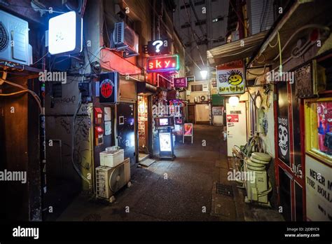 Tokyo Japan January Shinjuku Golden Gai Area With A Lot Of