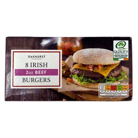 8 Irish 2oz Beef Burgers 454g Oakhurst ALDI IE