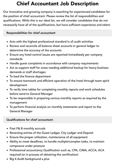 Chief Accountant Job Description Velvet Jobs