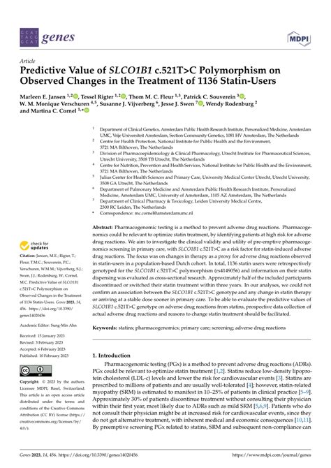 Pdf Predictive Value Of Slco1b1 C521tc Polymorphism On Observed