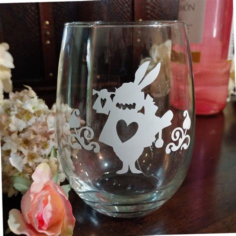 Alice In Wonderland 20 Oz Stemless Wine Glasses With Vinyl Mad Etsy