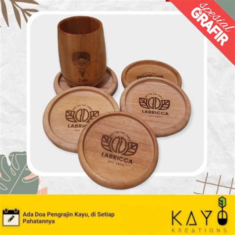 Jual Tatakan Pisin Lepek Gelas Wooden Coaster Kayu Mahoni Jati Grafir