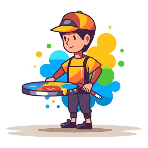 Premium Vector Cartoon Boy Painter With Paint Palette And Brush