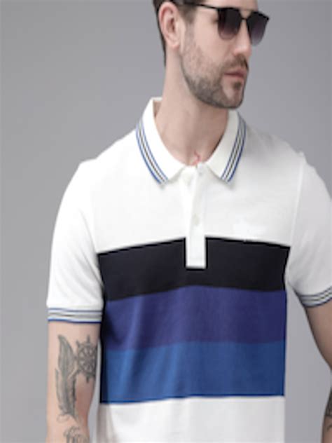 Buy The Roadster Lifestyle Co Men White Blue Striped Polo Collar Pure Cotton T Shirt Tshirts