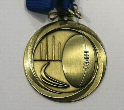 Aussie Rules Antique Medallion Medal Gold 50mm With Neck Ribbon