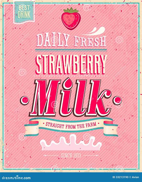 Vintage Strawberry Milk Poster Vector Illustratio Stock Vector