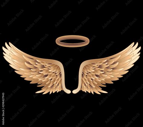 Clip art on black isolated background with golden angel wings and a ...