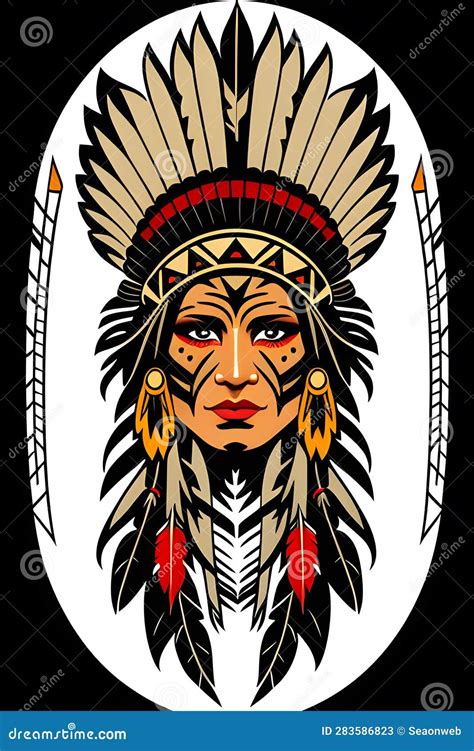 Native American Headdress Tattoo Vector Stock Illustration