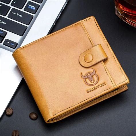 Bullcaptain Genuine Leather Rfid Blocking Card Id Holder Zipper Men