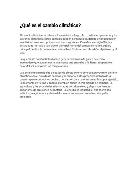 Qué Es El Cambio Climático Pdf Gases De Efecto Invernadero Cambio Climático