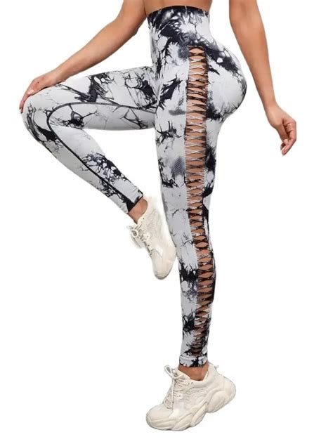 Chrleisure Tie Dye Yoga Pants Sexy Hollow Seamless Sport Leggings For