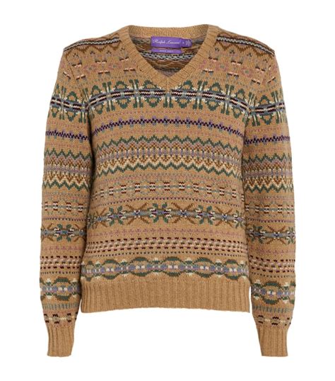 Mens Ralph Lauren Purple Label Beige Cashmere Blend Fair Isle Sweater