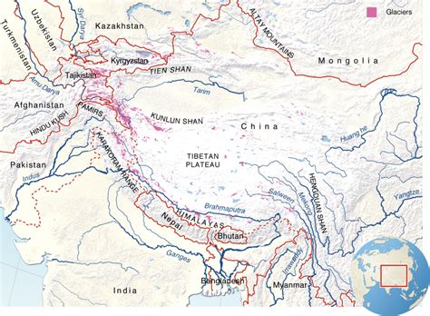 Where Is Tibet Map Of Mountain Ranges And Rivers Pamir Mountains