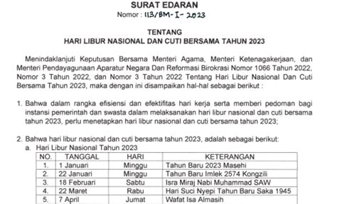 Bupati Minahasa Terbitkan Surat Edaran Soal Hari Libur Nasional Dan Cuti Bersama Tahun 2023