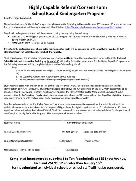 Fillable Online Highly Capable Referral Consent Form School Based