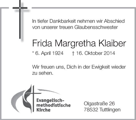 Traueranzeigen Von Frida Margaretha Klaiber Schwaebische De Trauerportal