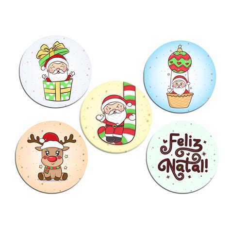 Adesivos Redondo 3 5cm Feliz Natal Papai Noel 5 Artes Shopee Brasil