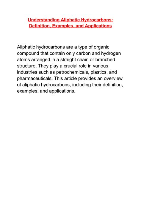 SOLUTION: Understanding aliphatic hydrocarbons definition examples and application - Studypool