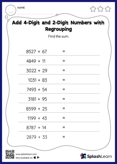 Add 4 Digit And 2 Digit Numbers With Regrouping Horizontal Addition