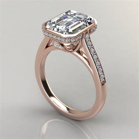 Emerald Cut Moissanite Bezel Halo Engagement Ring Forever