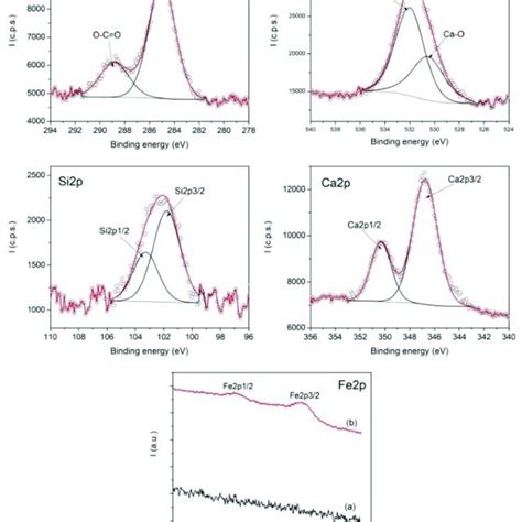 High Resolution Xps Spectra Of C1s O1s Si2p Ca2p And Fe2p Spectrum