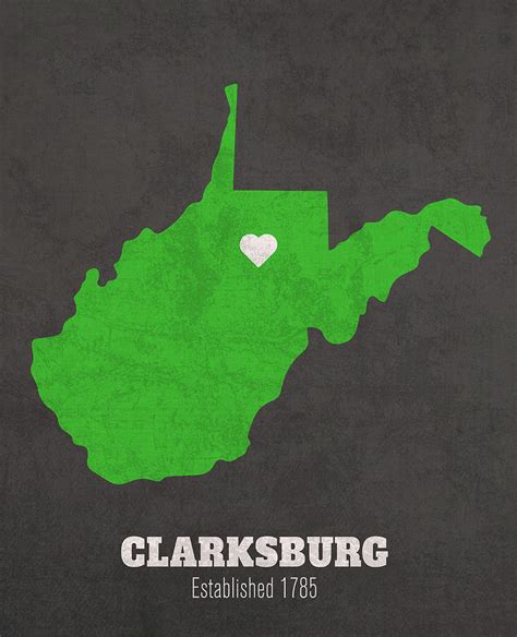 Clarksburg West Virginia City Map Founded 1785 Marshall University