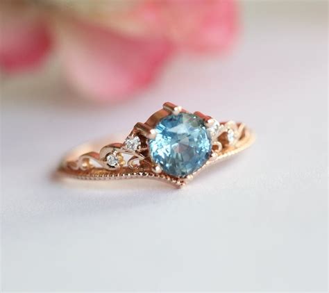 Rose Gold Sapphire Engagement Ring With Round Sapphire And Etsy