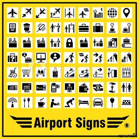 Set Of Airport Signs And Symbols For Standards Using To Indicate