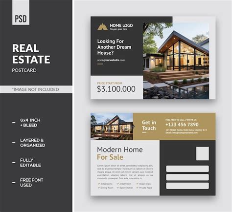 Plantillas psd de diseño de postales de bienes raíces Archivo PSD Premium