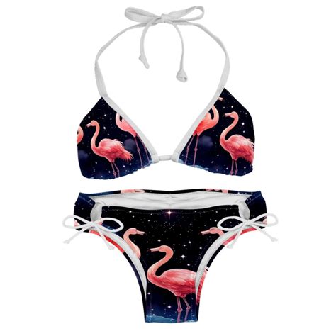Starry Sky Flamingo Detachable Sponge Adjustable Strap Bikini Set Two Pack Swimming Suits One