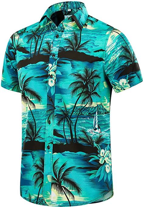 Euow Mens Hawaiian Shirt Short Sleeves Printed Button Down Summer Beach Dress Shirts