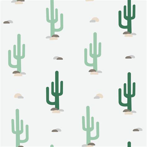 Vector Seamless Pattern With Flat Cactus Bright Repeated Texture With Green Cacti Natural Hand