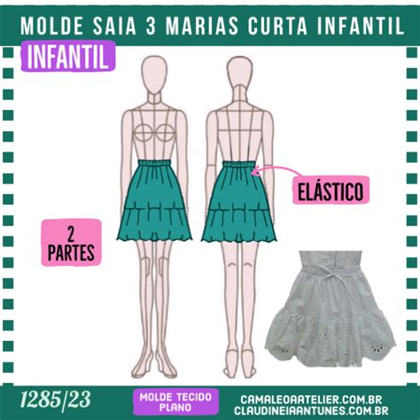 Molde Saia 3 Marias Curta Infantil 1285 23 CAMALEOA ATELIER DE COSTURA