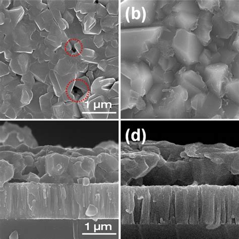 Top View And Cross Sectional Fe Sem Images Of A C Czts And B D