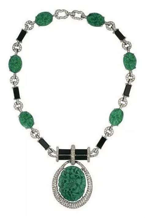 Carved Syn Emerald Onyx Collar Necklace Fine Silver Cocktail