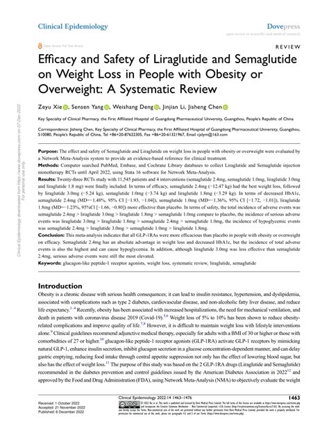 Pdf Efficacy And Safety Of Liraglutide And Semaglutide On Weight Loss