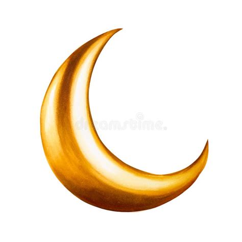 Watercolor Islamic Arabian Golden Crescent Moon Illustration Isolated