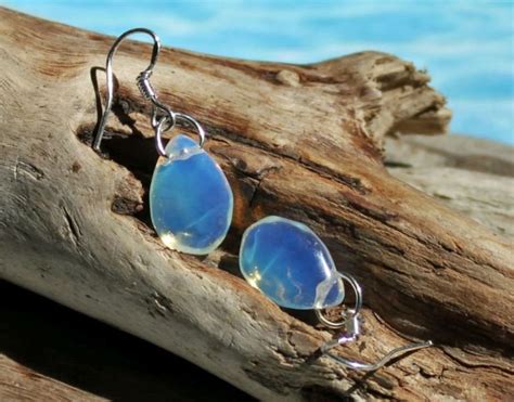 Purple Rain Opalite Earrings Sterling Silver Sea Opal Glass Faceted