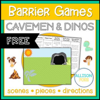 Free Cavemen And Dinos Themed Barrier Game Speech Therapy By Allison Fors