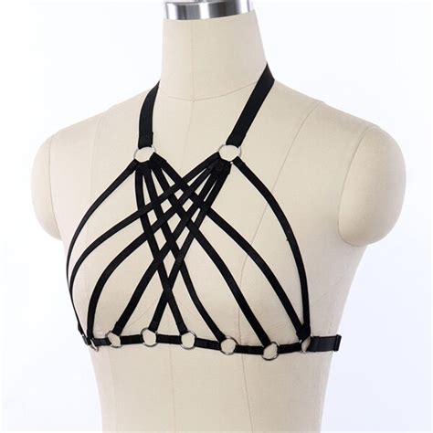 2018Womens Harness Cage Lingerie BDSM Bondage Hollow Bra Elastic