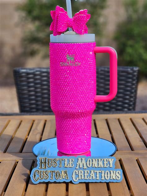 Pink Custom Bling Stanley Tumbler 40 Oz With Bow Etsy