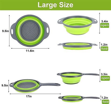 Silicone Collapsible Colander Set Large Kitchen Colander Strainer