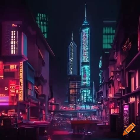 Night View Of Futuristic Neon Cityscape