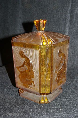 Antique Sowerby Art Deco Amber Glass Pandora S Box Biscuit Jar