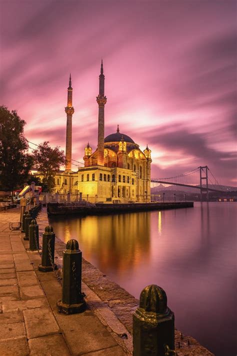 Ortakoy Mosque And Bosphorus Bridge At Sunrise Istanbul Turkey Stock