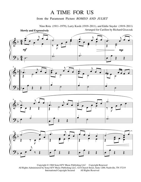 A Time For Us Love Theme By Nino Rota Carillon Digital Sheet Music Sheet Music Plus